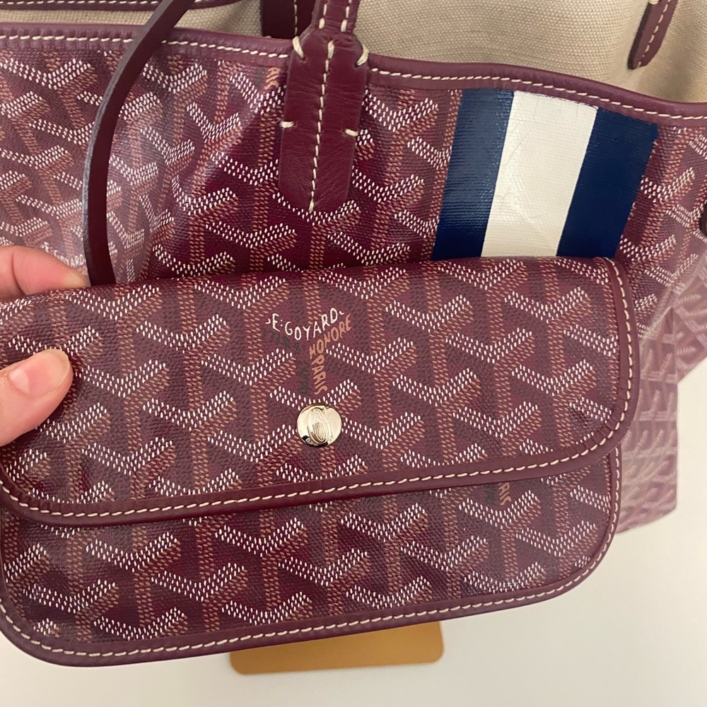 Goyardine Saint Louis Tote PM Bordeaux Personalized with Navy and White Stripe - Picture 2 of 15